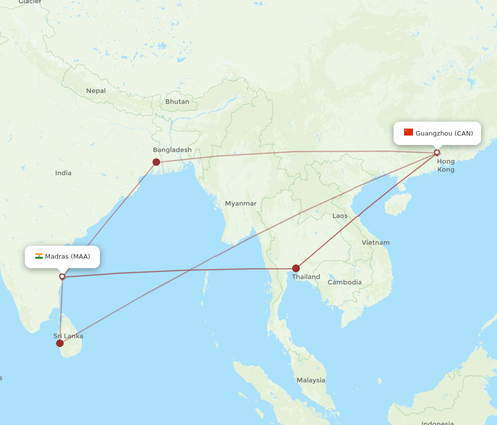 MAA to CAN flights and routes map