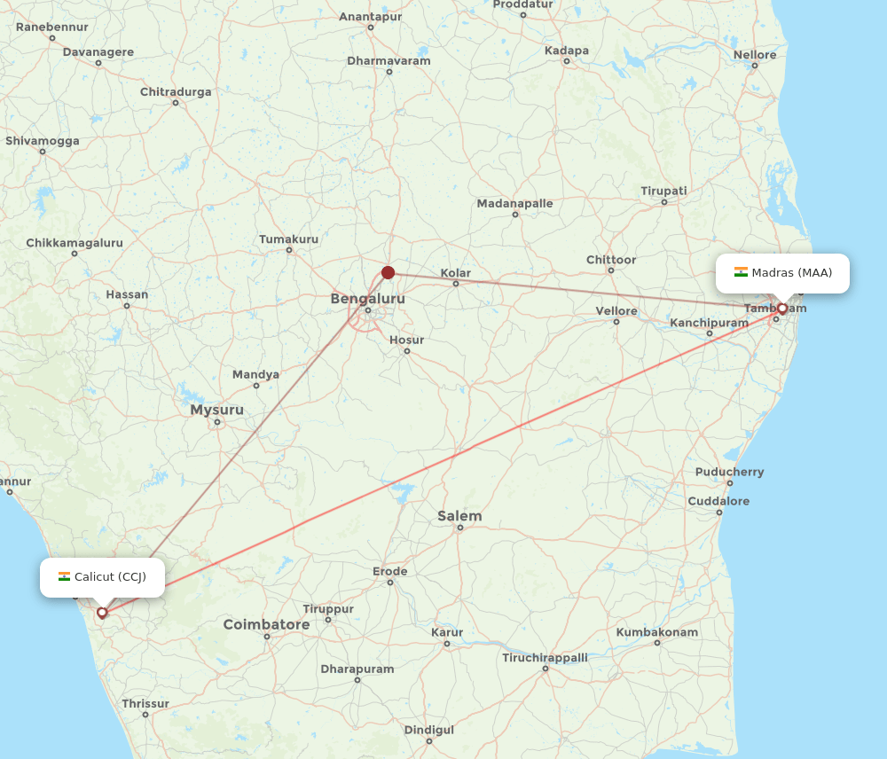 MAA-CCJ flight routes