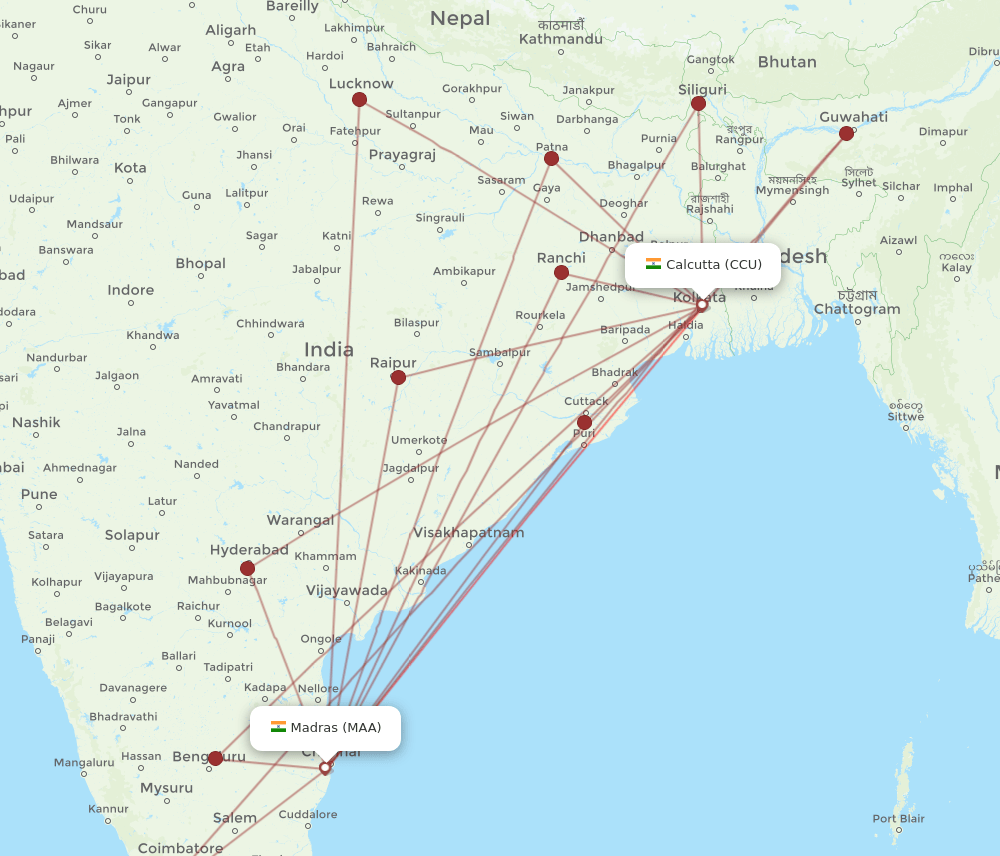 MAA-CCU flight routes