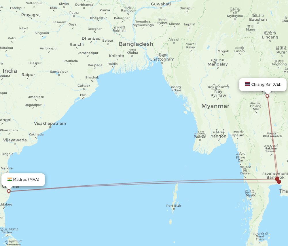 MAA to CEI flights and routes map