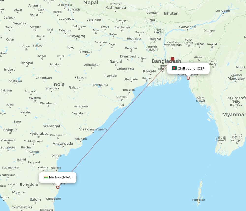 MAA-CGP flight routes