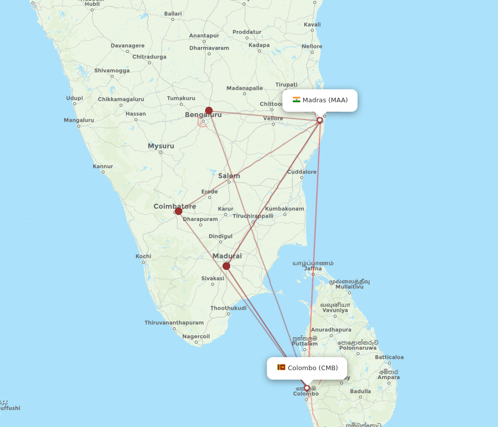 MAA to CMB flights and routes map