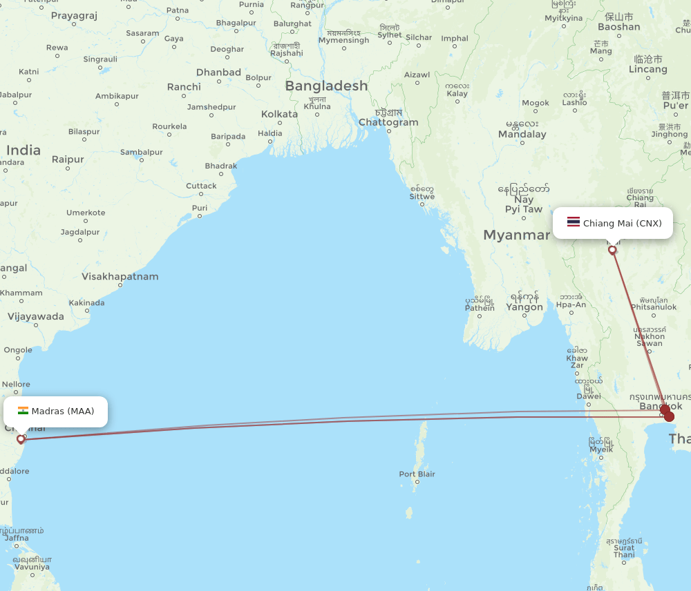 MAA to CNX flights and routes map