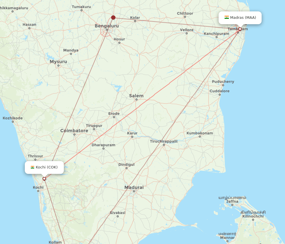 MAA to COK flights and routes map