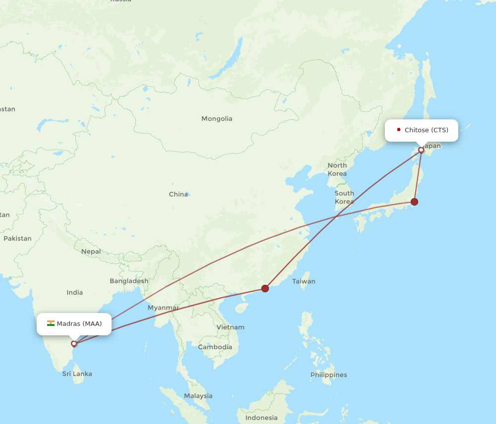 MAA to CTS flights and routes map