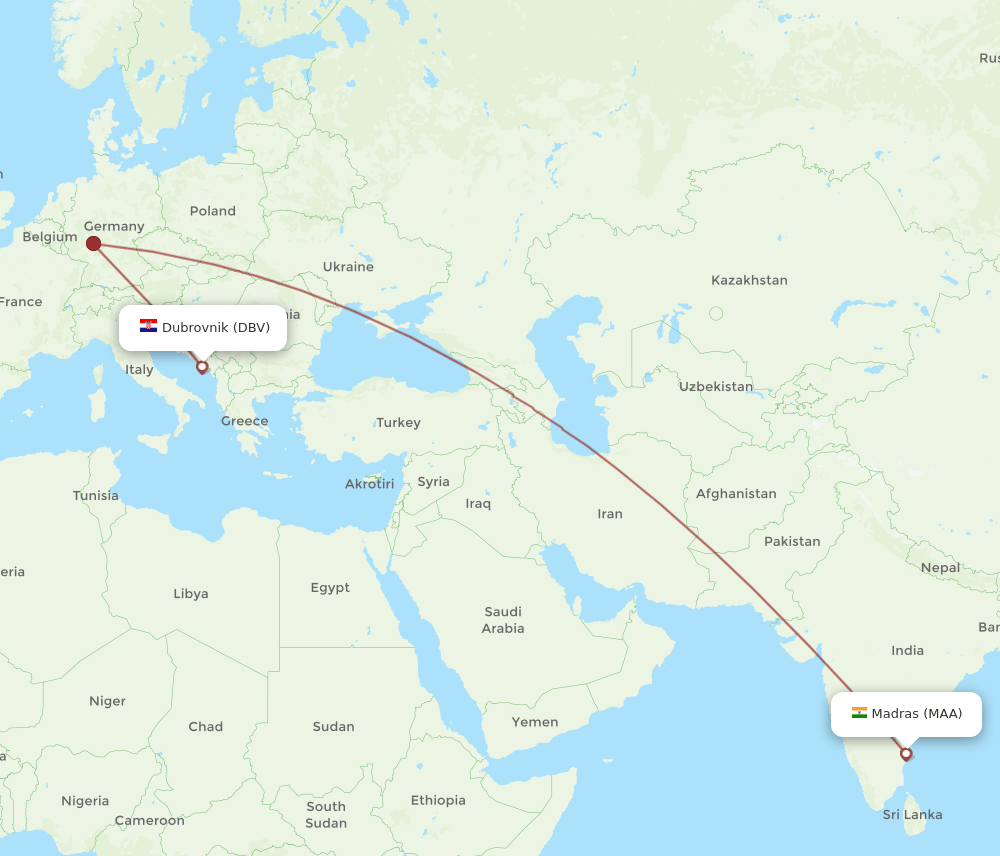 MAA-DBV flight routes