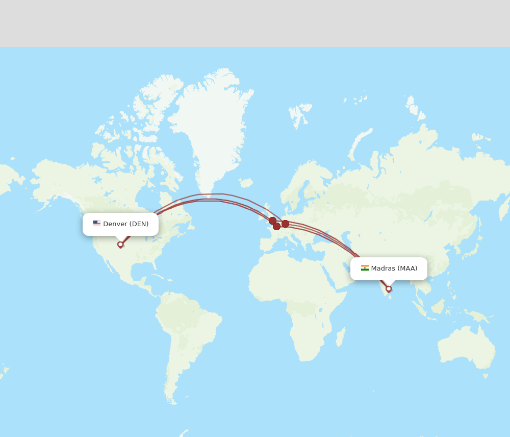 MAA-DEN flight routes