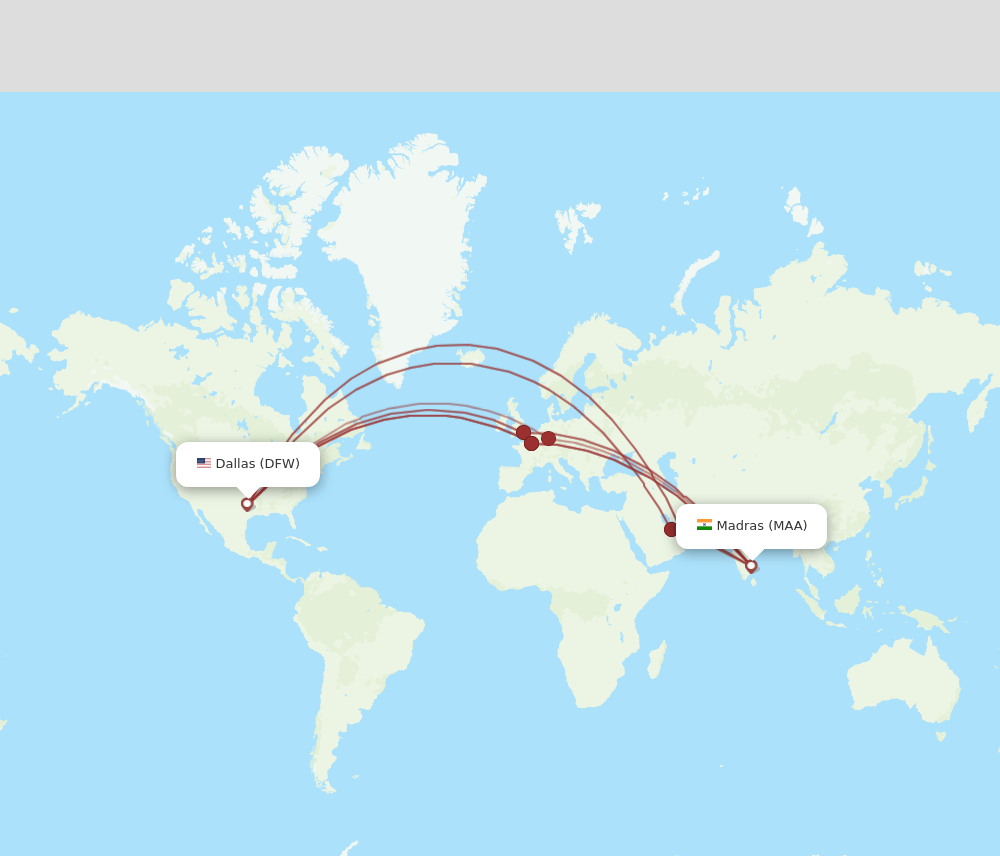 MAA-DFW flight routes