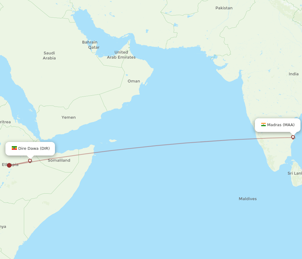 MAA to DIR flights and routes map