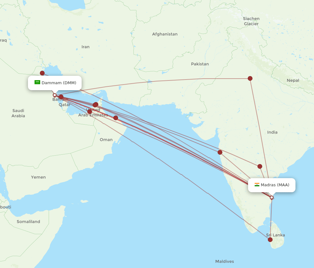 MAA-DMM flight routes