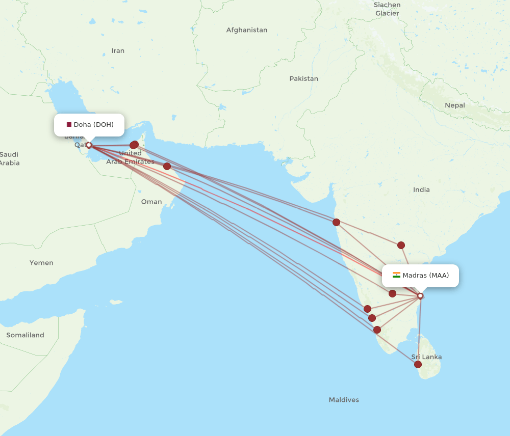MAA-DOH flight routes