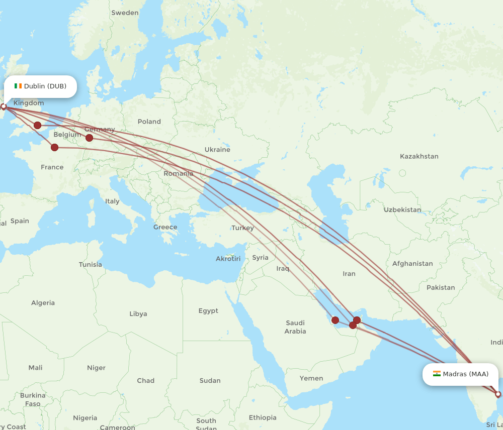 MAA-DUB flight routes