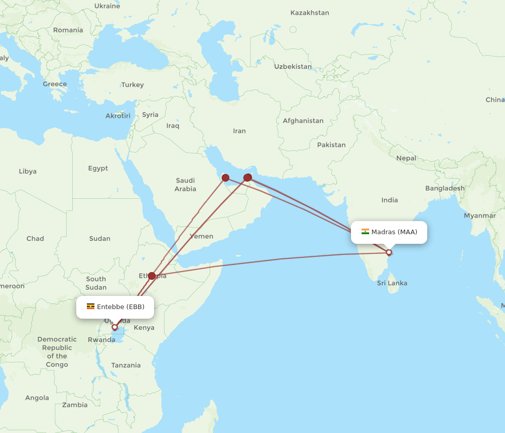 MAA-EBB flight routes