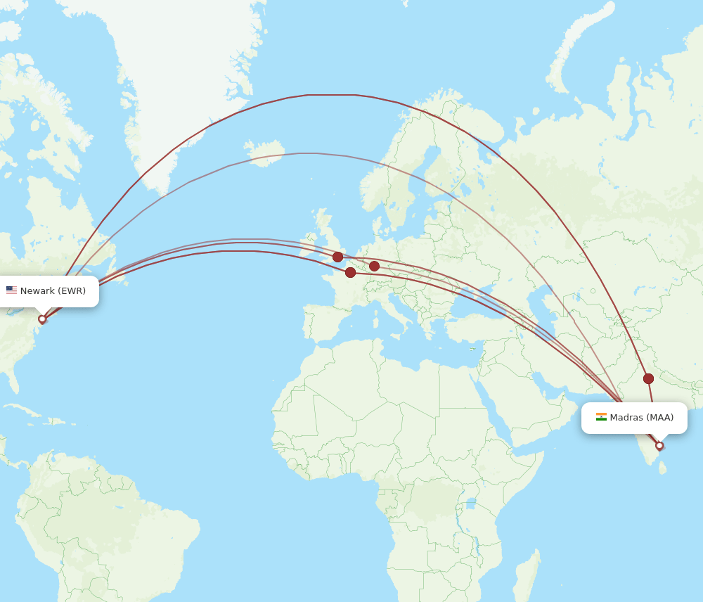 MAA-EWR flight routes