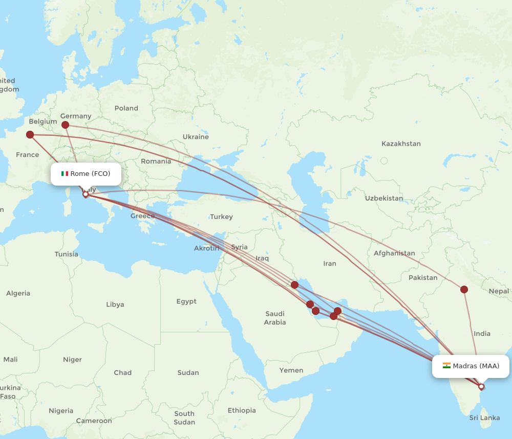 MAA-FCO flight routes
