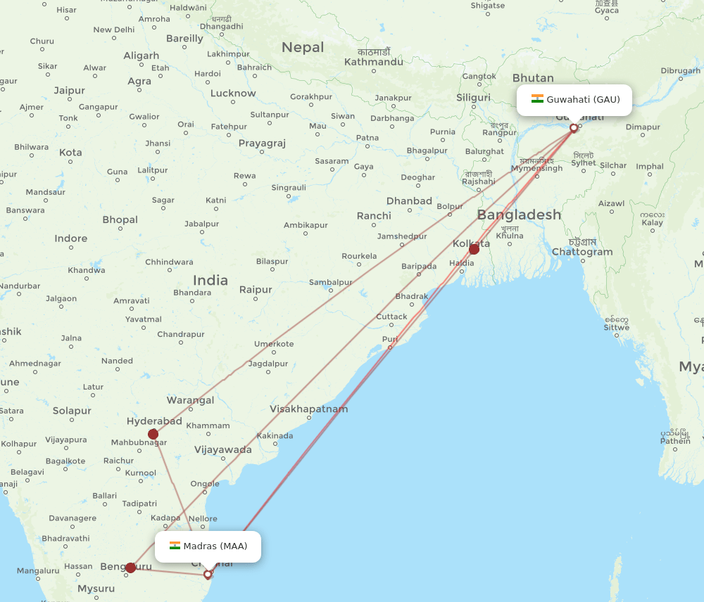 MAA to GAU flights and routes map