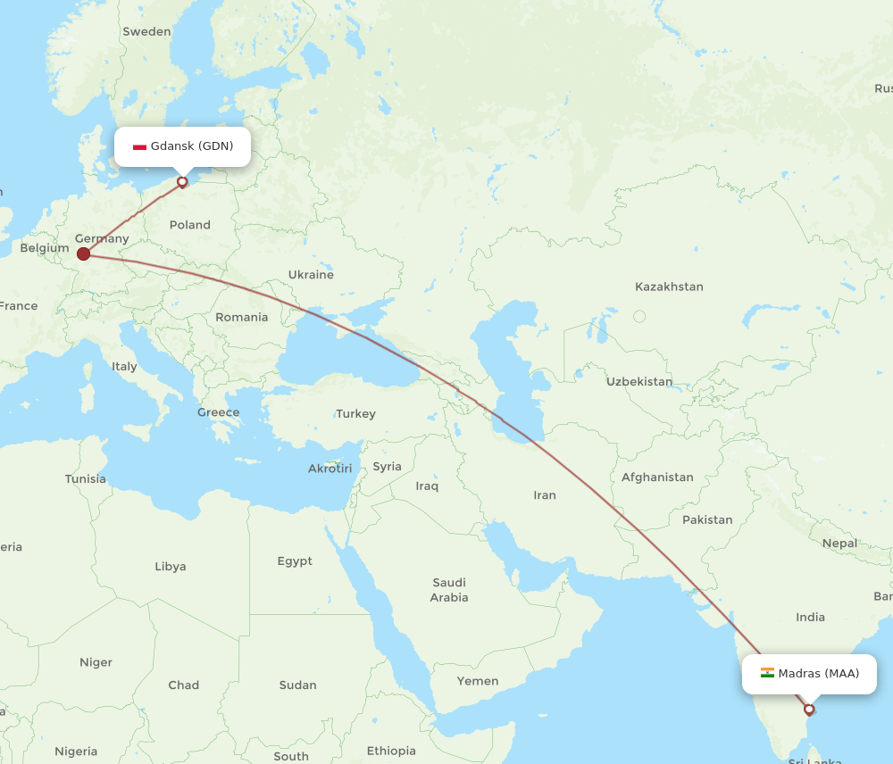 MAA-GDN flight routes