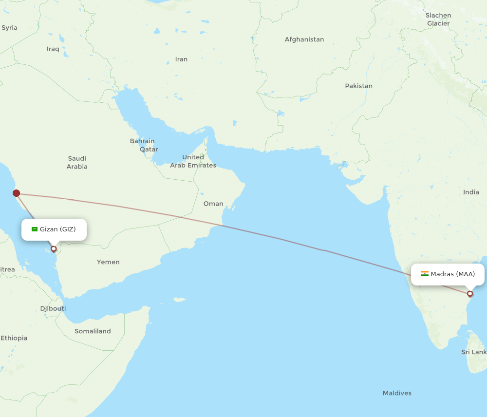Chennai - Jazan route map and flight paths