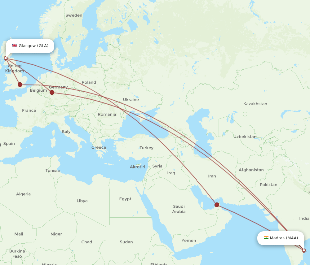 MAA-GLA flight routes