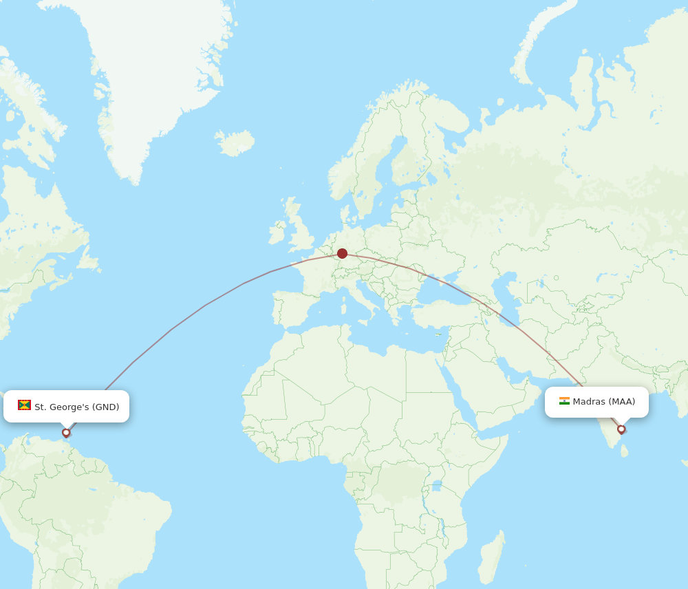 St. George's - Chennai route map and flight paths