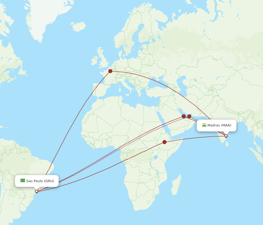 MAA to GRU flights and routes map