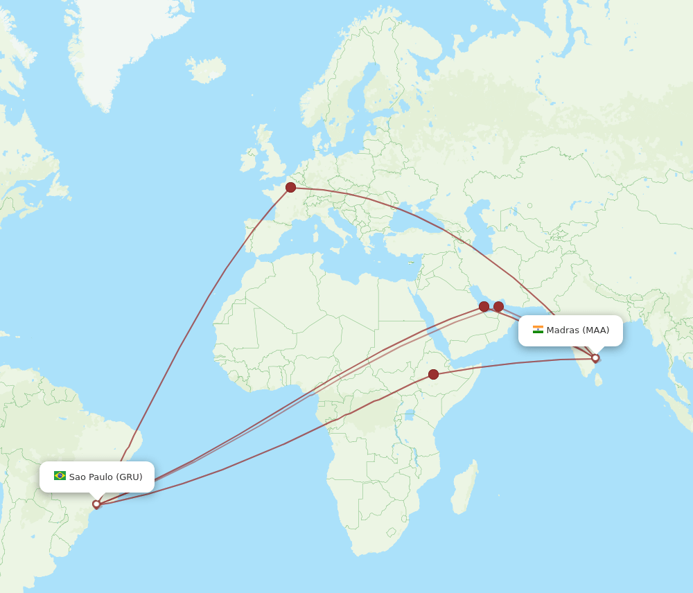 MAA-GRU flight routes