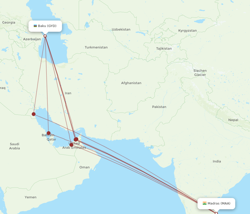 MAA-GYD flight routes