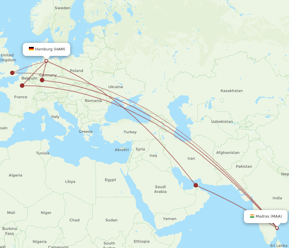 MAA-HAM flight routes