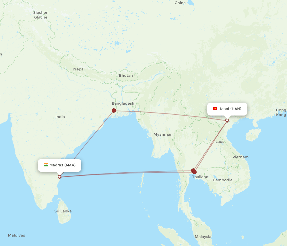 MAA-HAN flight routes