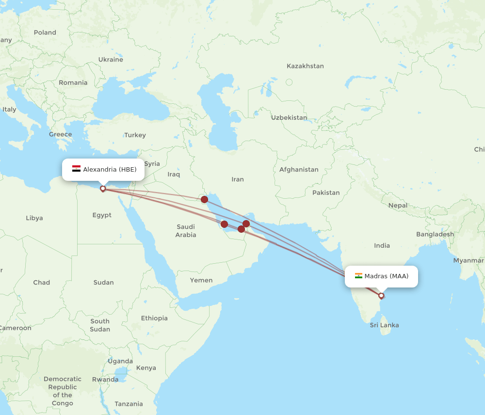 MAA-HBE flight routes
