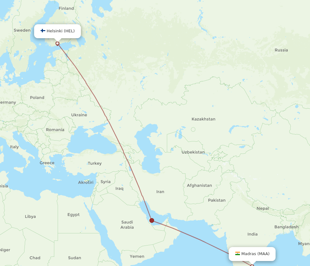 MAA-HEL flight routes