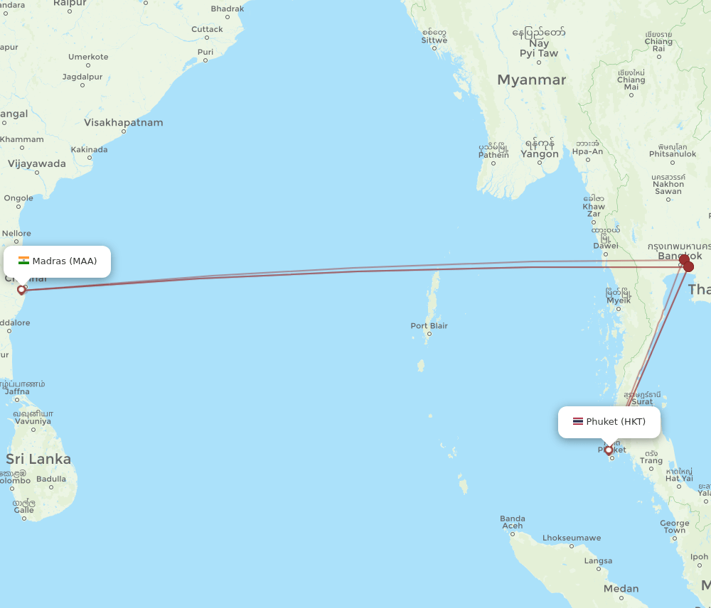 MAA-HKT flight routes