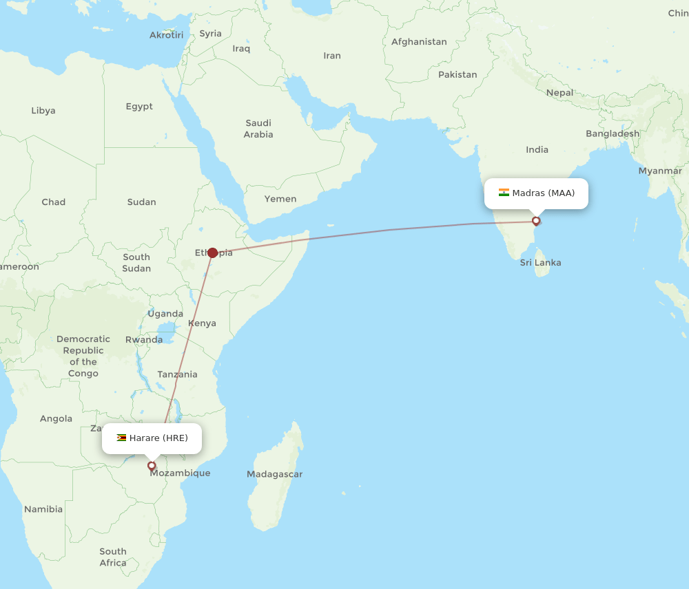 MAA-HRE flight routes
