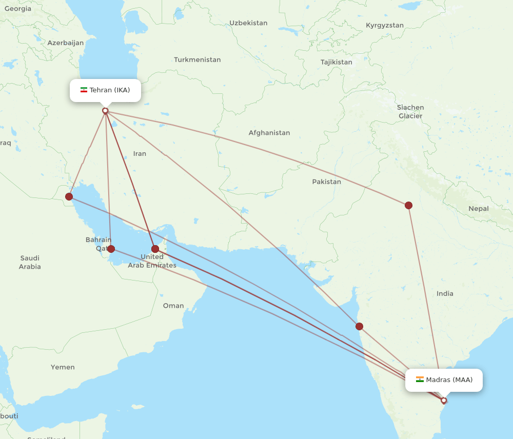 MAA-IKA flight routes
