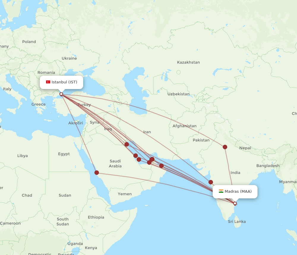 MAA to IST flights and routes map