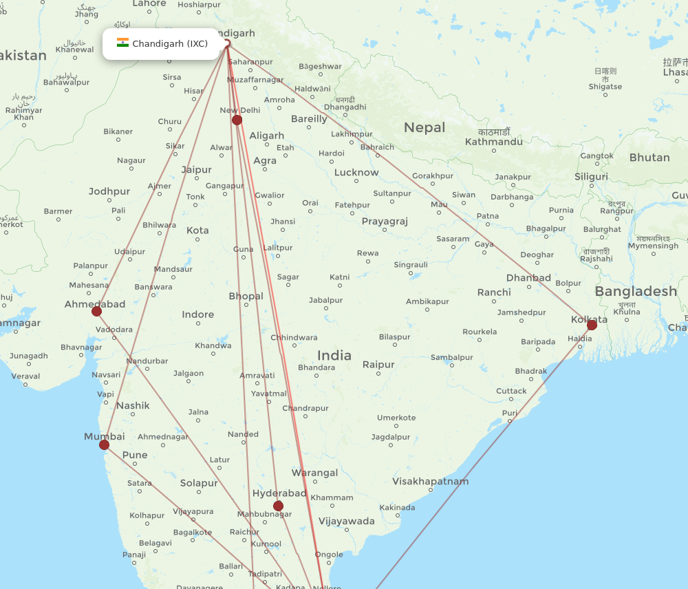 MAA to IXC flights and routes map