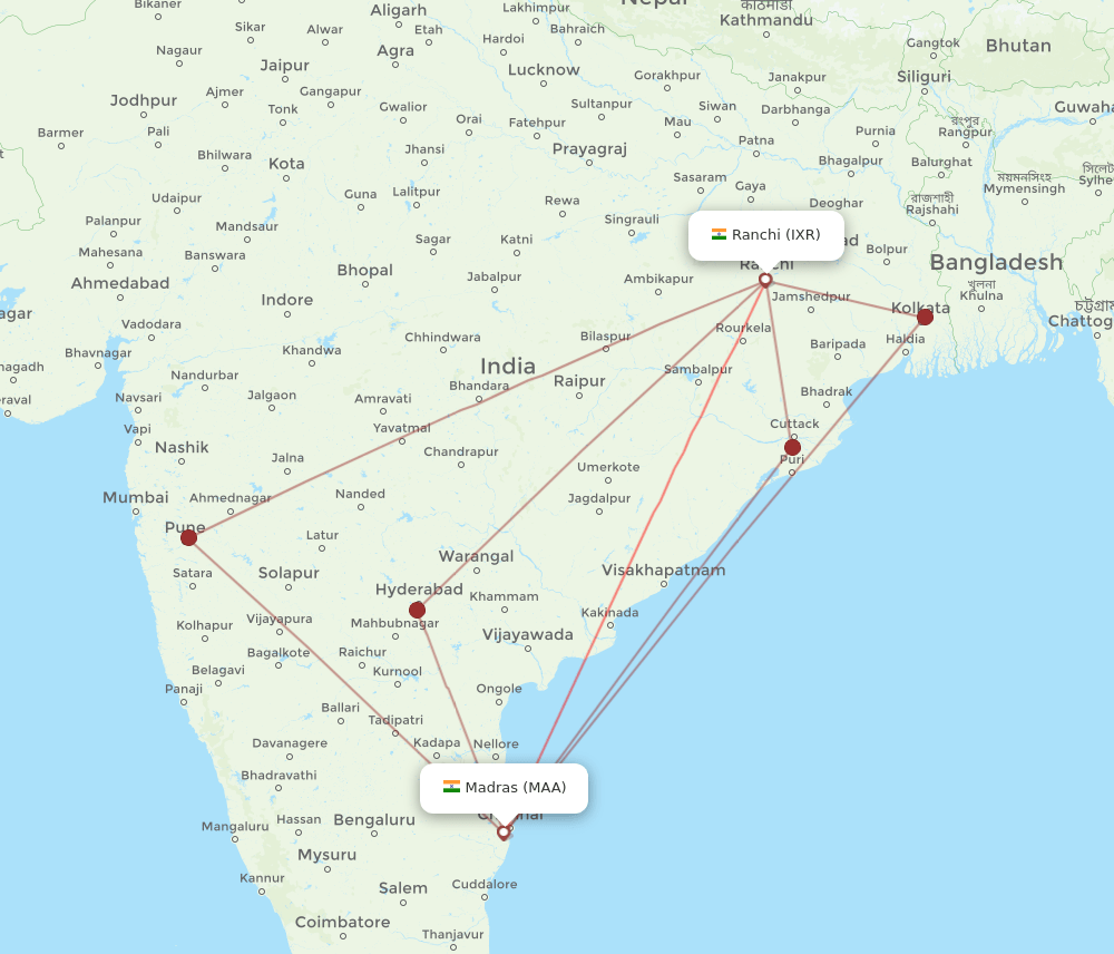 MAA-IXR flight routes