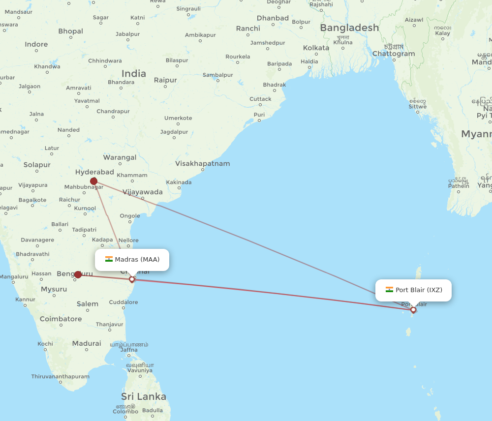 MAA to IXZ flights and routes map