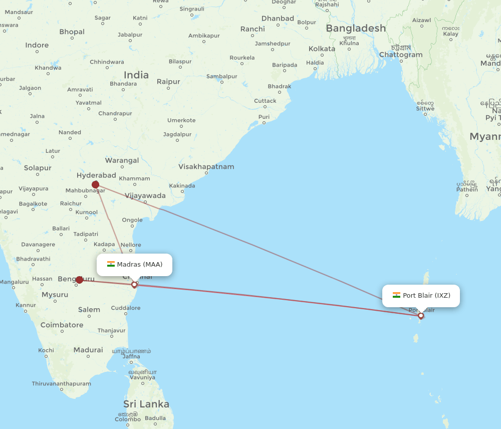 MAA-IXZ flight routes