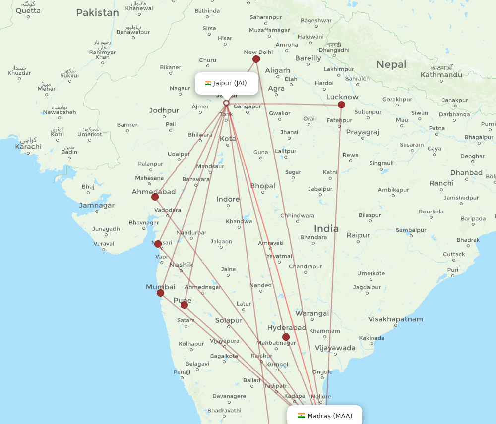 MAA-JAI flight routes