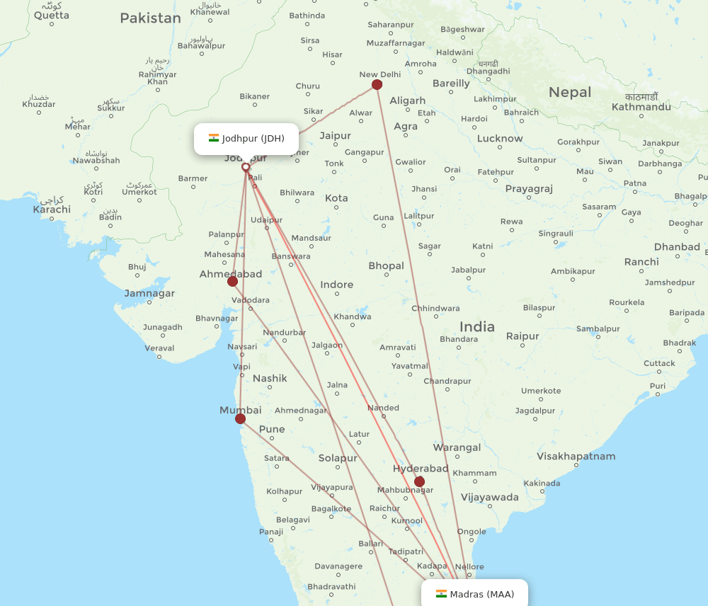 MAA-JDH flight routes