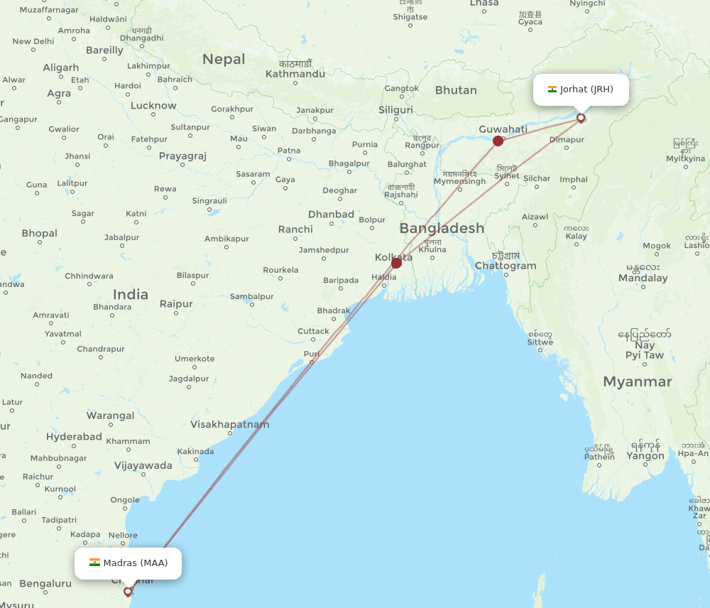 MAA-JRH flight routes