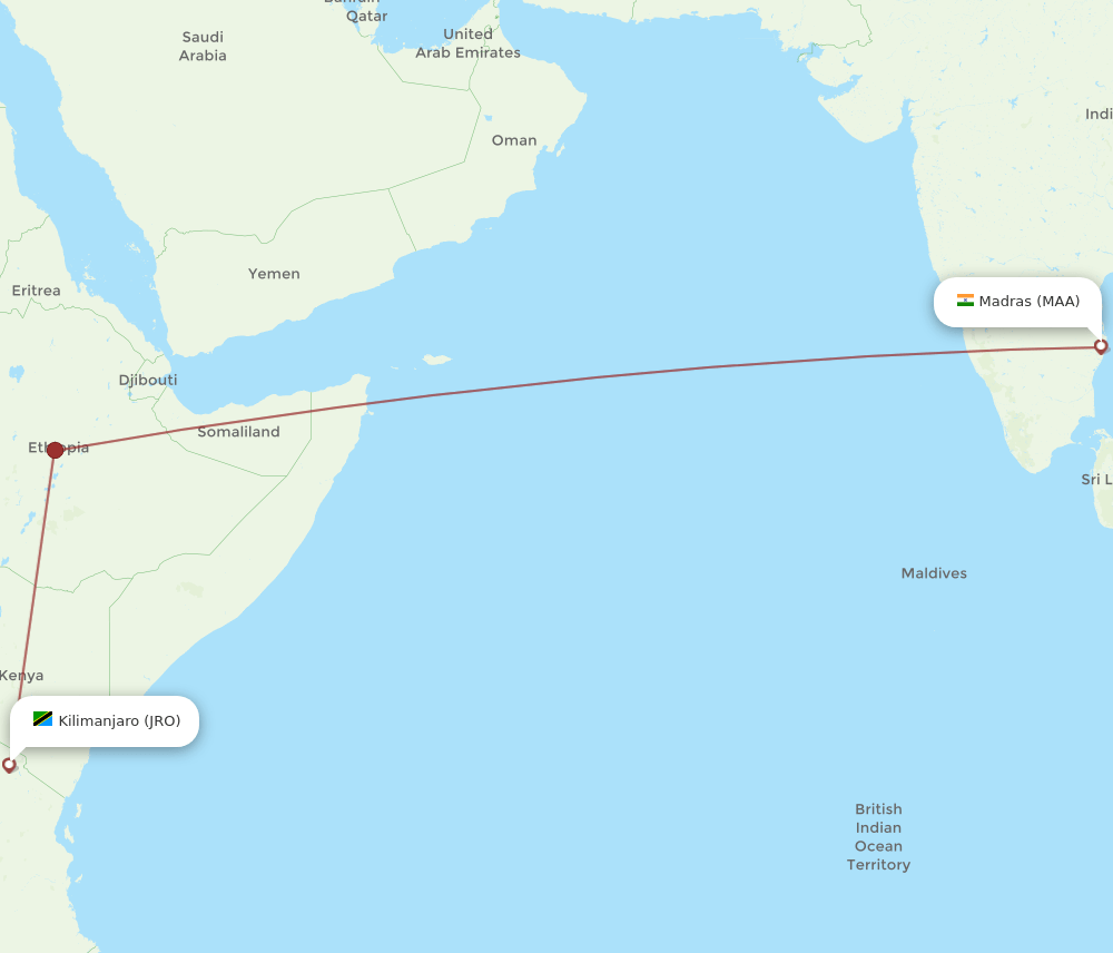 MAA-JRO flight routes