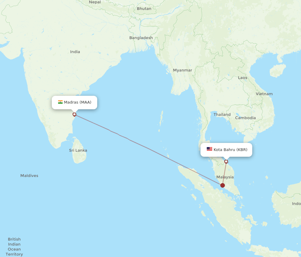 MAA-KBR flight routes