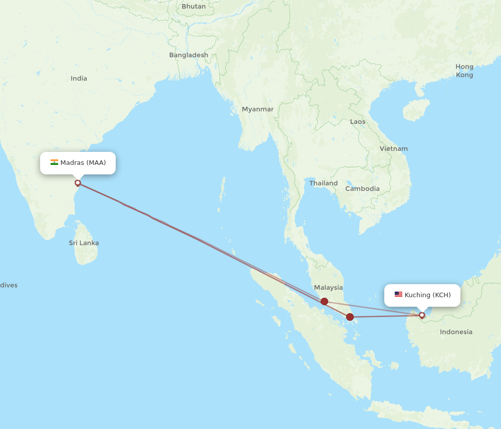 MAA-KCH flight routes
