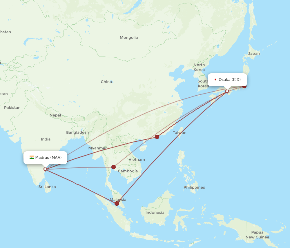 MAA-KIX flight routes
