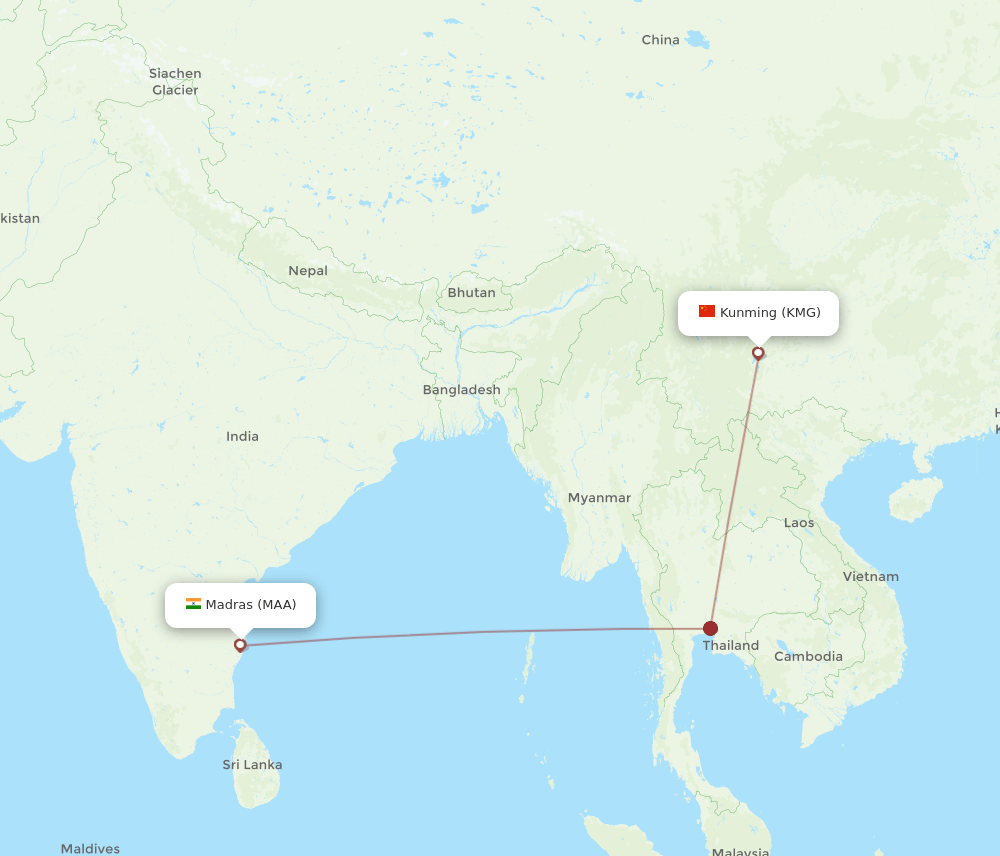 MAA-KMG flight routes