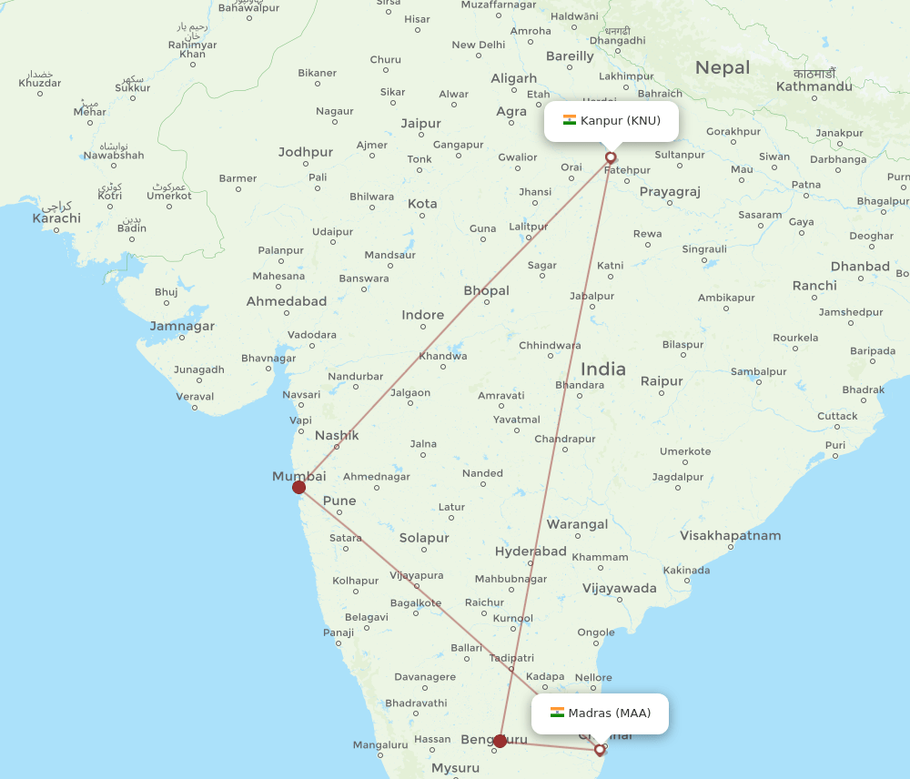 MAA-KNU flight routes