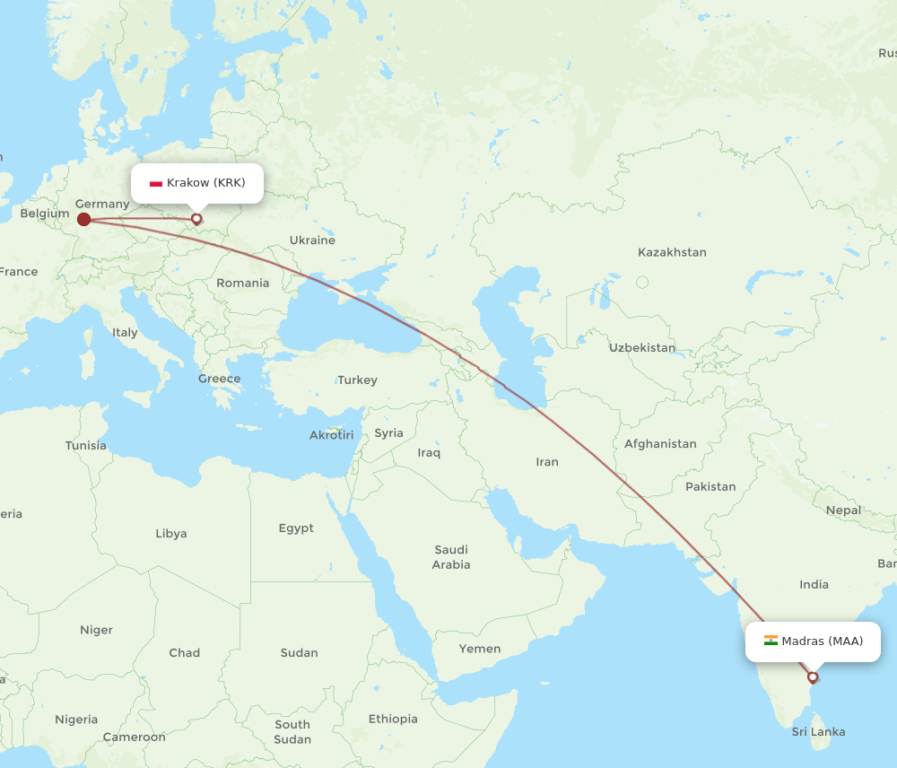 MAA-KRK flight routes
