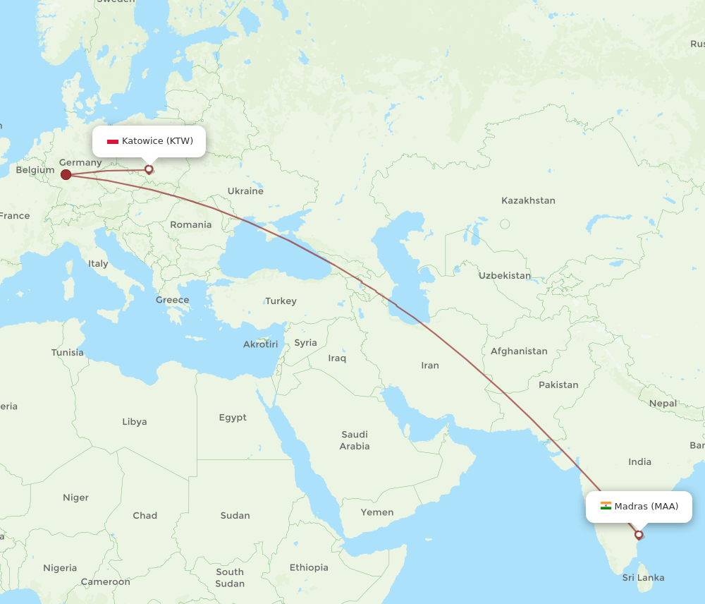 MAA-KTW flight routes